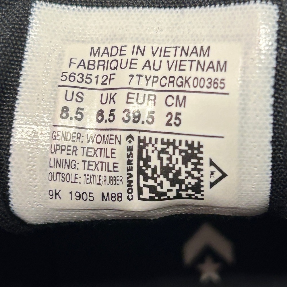 Chuck Tyler Converse All-Star sneaker TAG SIZE US 8.5 UK 6.5 EUR 39.5 CM 25 - Picture 11 of 16